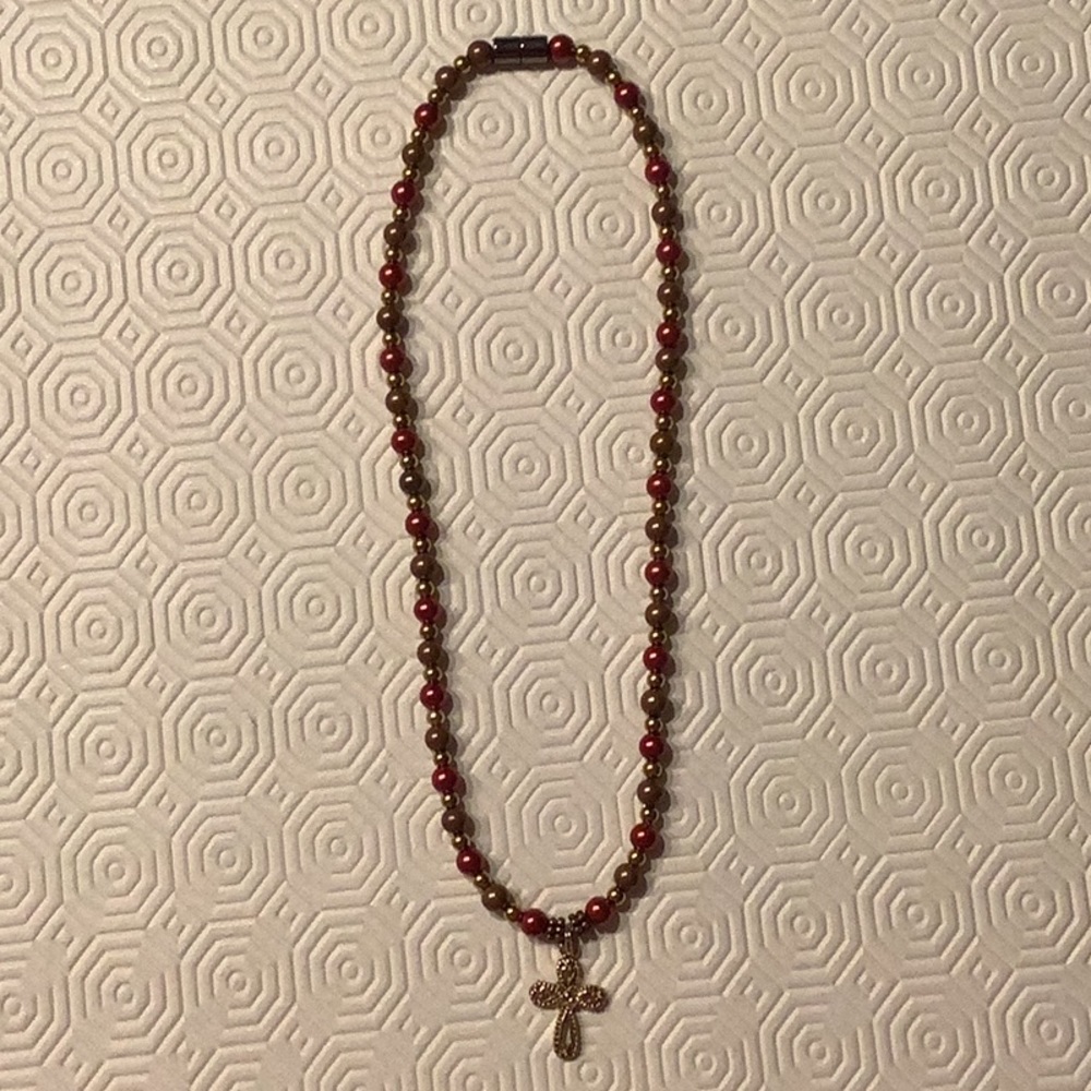 Magnetic high power Hematite necklace. It is made by me as I attend trade shows.